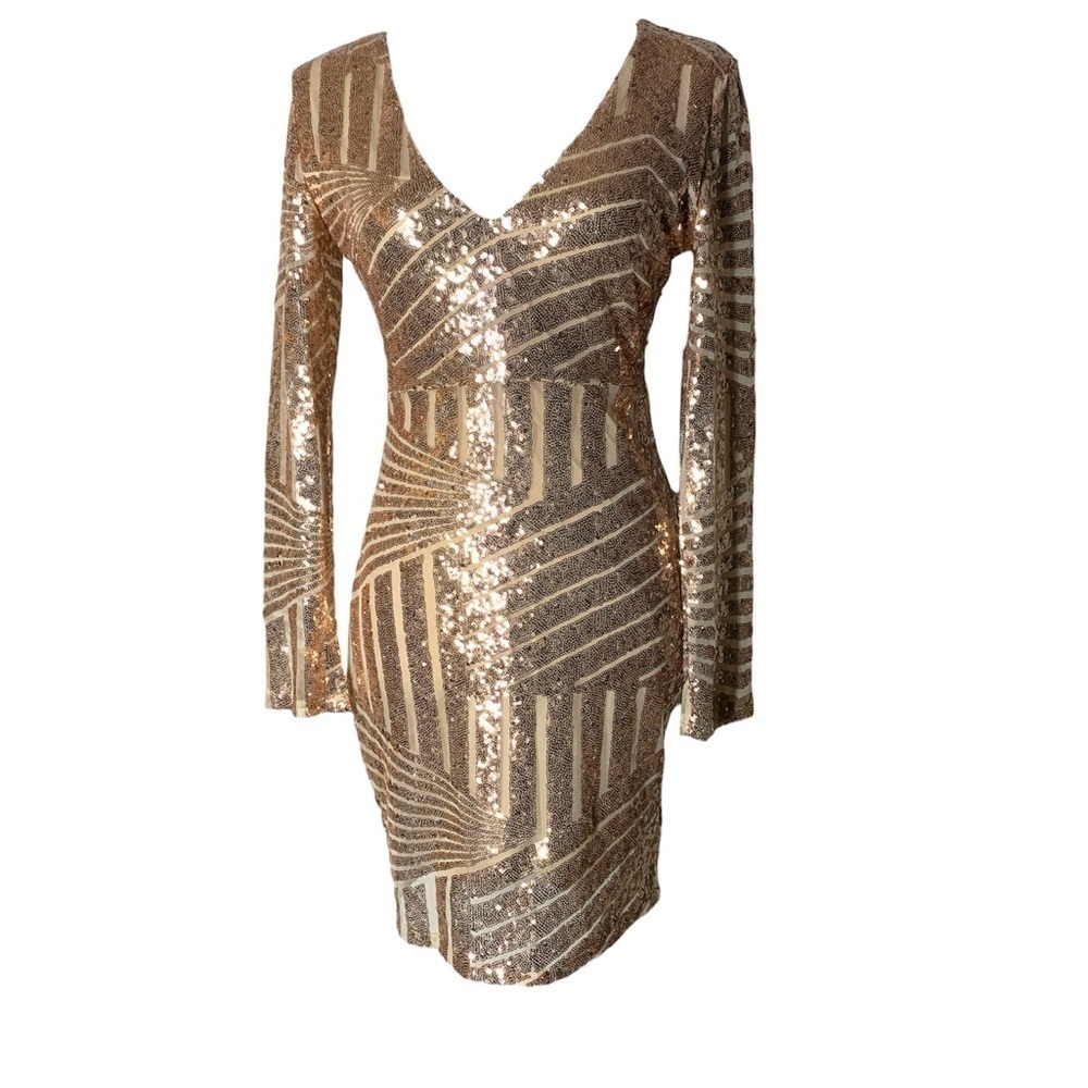 Misord gold sequin dress Small size dress V Neckline shimmery dress